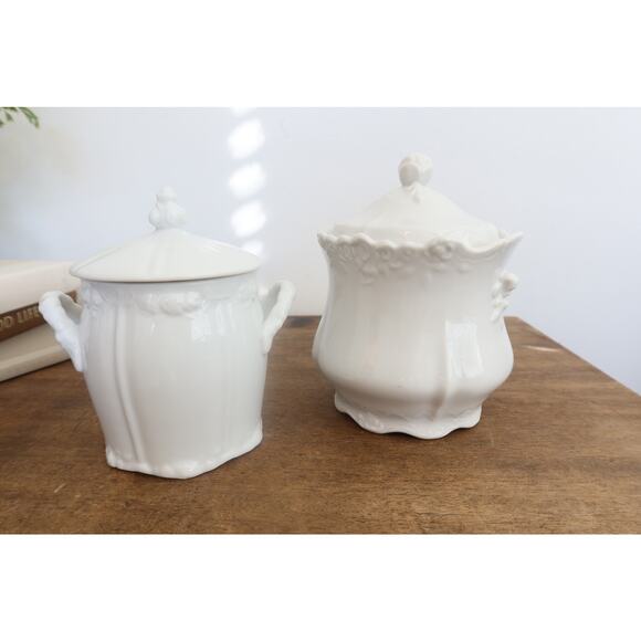 Set of 2 Vintage Japan Porcelain Lidded Canisters Sugar Dish Biscuit Jars - Picture 1 of 11